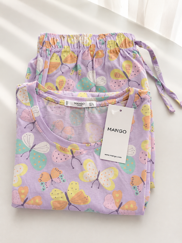 ست راحتی نخ پنبه زنانه MANGO؛ تیشرت و شلوار طرحدار